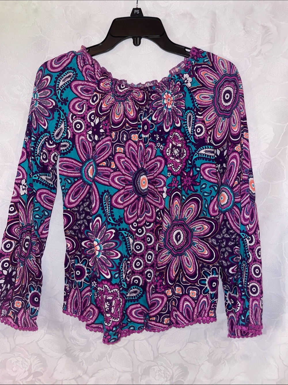 Red Camel Purple & Teal Floral Long Sleeve Blouse